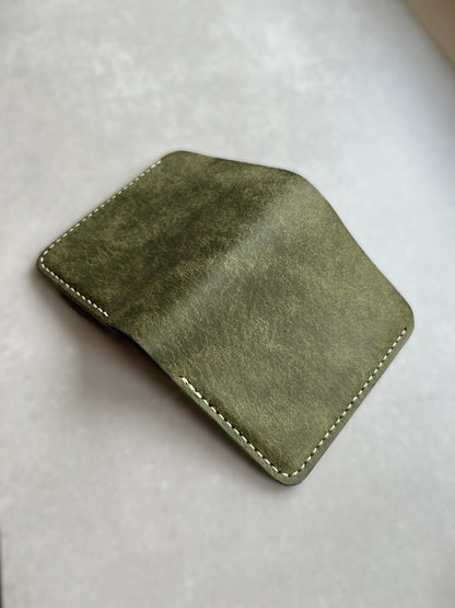 Bifold Leather Vertical Wallet With Coin Pocket | Olive Colored Pueblo Leather Wallet | Engraved Leather Wallet |Top Grain Leather Wallet