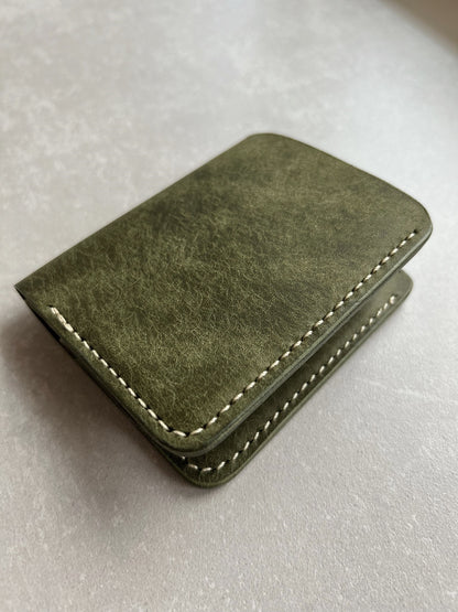 Bifold Leather Vertical Wallet With Coin Pocket | Olive Colored Pueblo Leather Wallet | Engraved Leather Wallet |Top Grain Leather Wallet