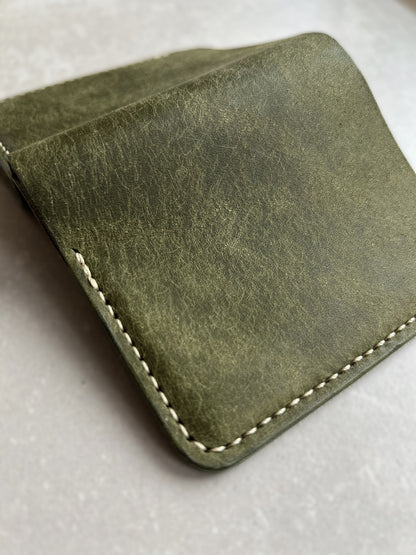 Bifold Leather Vertical Wallet With Coin Pocket | Olive Colored Pueblo Leather Wallet | Engraved Leather Wallet |Top Grain Leather Wallet