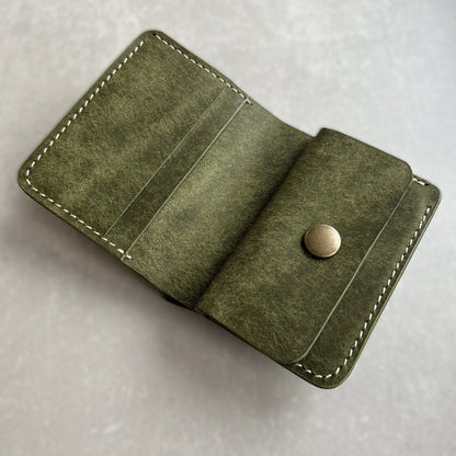 Bifold Leather Vertical Wallet With Coin Pocket | Olive Colored Pueblo Leather Wallet | Engraved Leather Wallet |Top Grain Leather Wallet