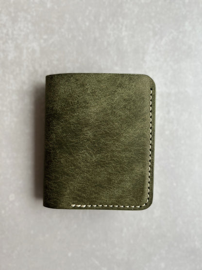 Bifold Leather Vertical Wallet With Coin Pocket | Olive Colored Pueblo Leather Wallet | Engraved Leather Wallet |Top Grain Leather Wallet